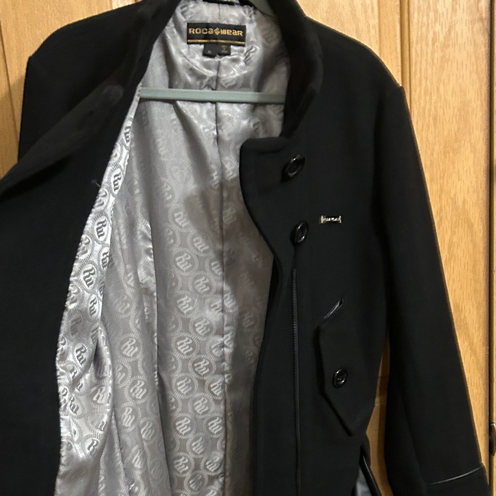 Roca Wear Women's Black Mid Length Jacket, Xl, Wool, Polyester Blend. View 6